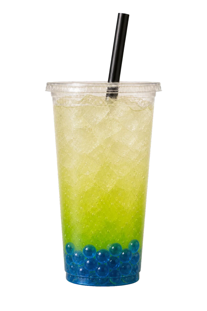 Green apple Fruta Pop refresher with soda popping boba over ice